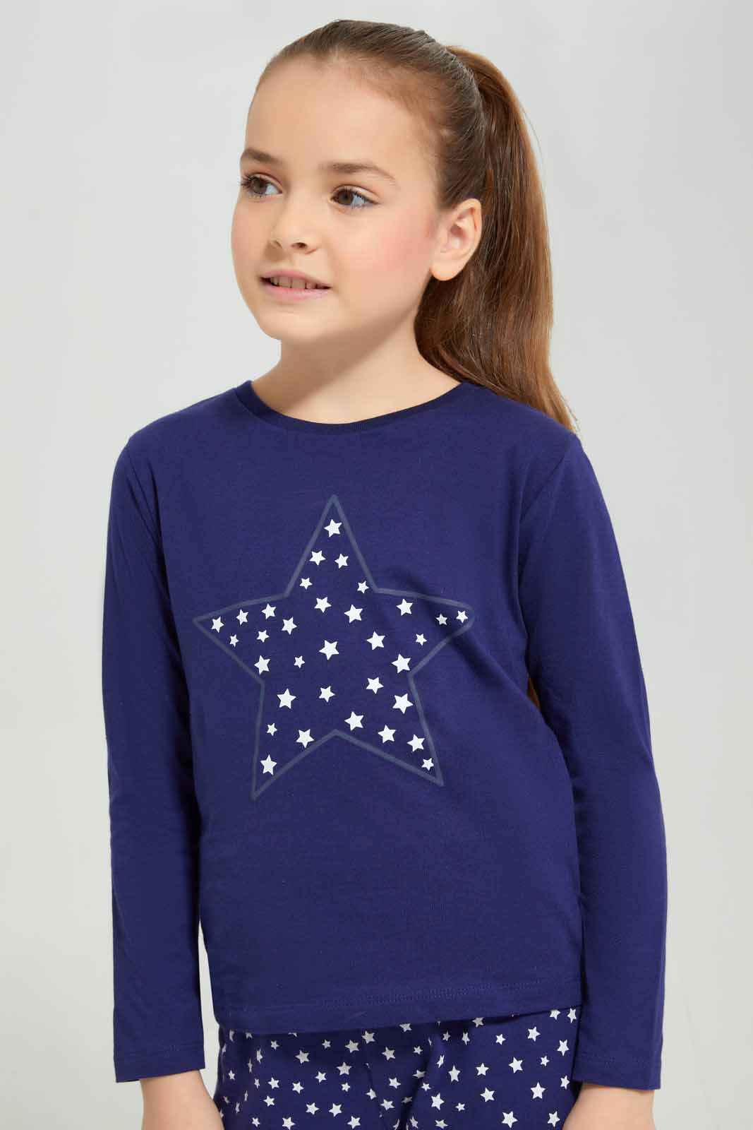 Girls Navy Stars Pyjama Set (2 Piece)