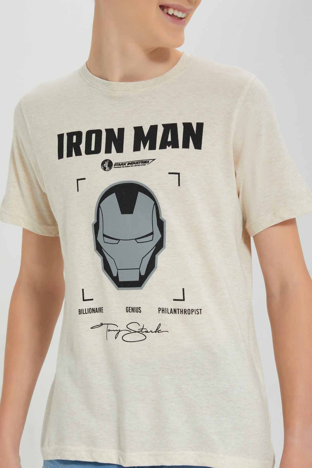 Redtag-Ecru-Mel-Ironman-Tee-BSR-T-Shirts,-Category:T-Shirts,-Colour:Ecru,-Deals:New-In,-Filter:Senior-Boys-(8-to-14-Yrs),-New-In-BSR-APL,-Non-Sale,-Section:Boys-(0-to-14Yrs),-TBL,-W22A-Senior-Boys-9 to 14 Years