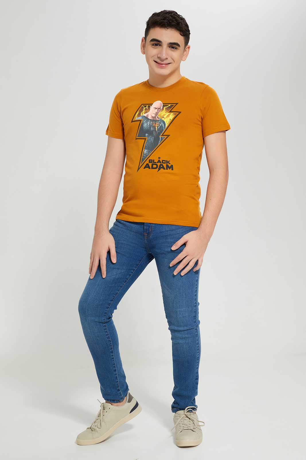 Redtag-Mustard-Black-Adam-Tee-BSR-T-Shirts,-Category:T-Shirts,-Colour:Mustard,-Deals:New-In,-Filter:Senior-Boys-(8-to-14-Yrs),-New-In-BSR-APL,-Non-Sale,-Section:Boys-(0-to-14Yrs),-TBL,-W22A-Senior-Boys-9 to 14 Years