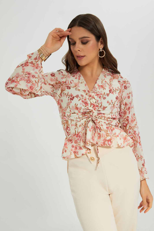 Redtag-Printed-Front-Ruched-Blouse-Category:Blouses,-Colour:Assorted,-Deals:New-In,-Filter:Women's-Clothing,-New-In-Women-APL,-Non-Sale,-Section:Women,-W22A,-Women-Blouses-Women's-