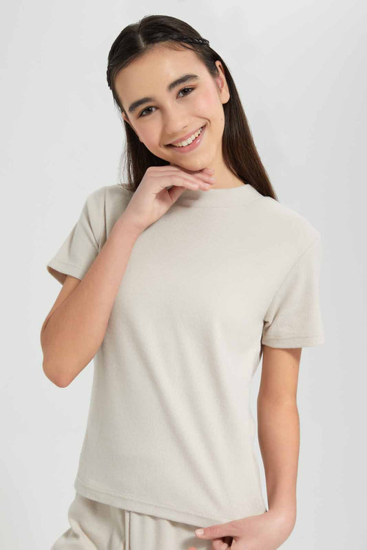 Redtag-Beige-High-Neck-Top-Category:Blouses,-Colour:Beige,-Deals:New-In,-Filter:Senior-Girls-(9-to-14-Yrs),-GSR-Blouses,-New-In-GSR-APL,-Non-Sale,-Section:Girls-(0-to-14Yrs),-W22A-Senior-Girls-9 to 14 Years