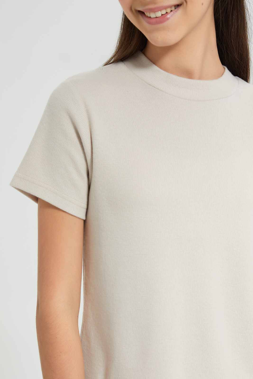 Redtag-Beige-High-Neck-Top-Category:Blouses,-Colour:Beige,-Deals:New-In,-Filter:Senior-Girls-(9-to-14-Yrs),-GSR-Blouses,-New-In-GSR-APL,-Non-Sale,-Section:Girls-(0-to-14Yrs),-W22A-Senior-Girls-9 to 14 Years