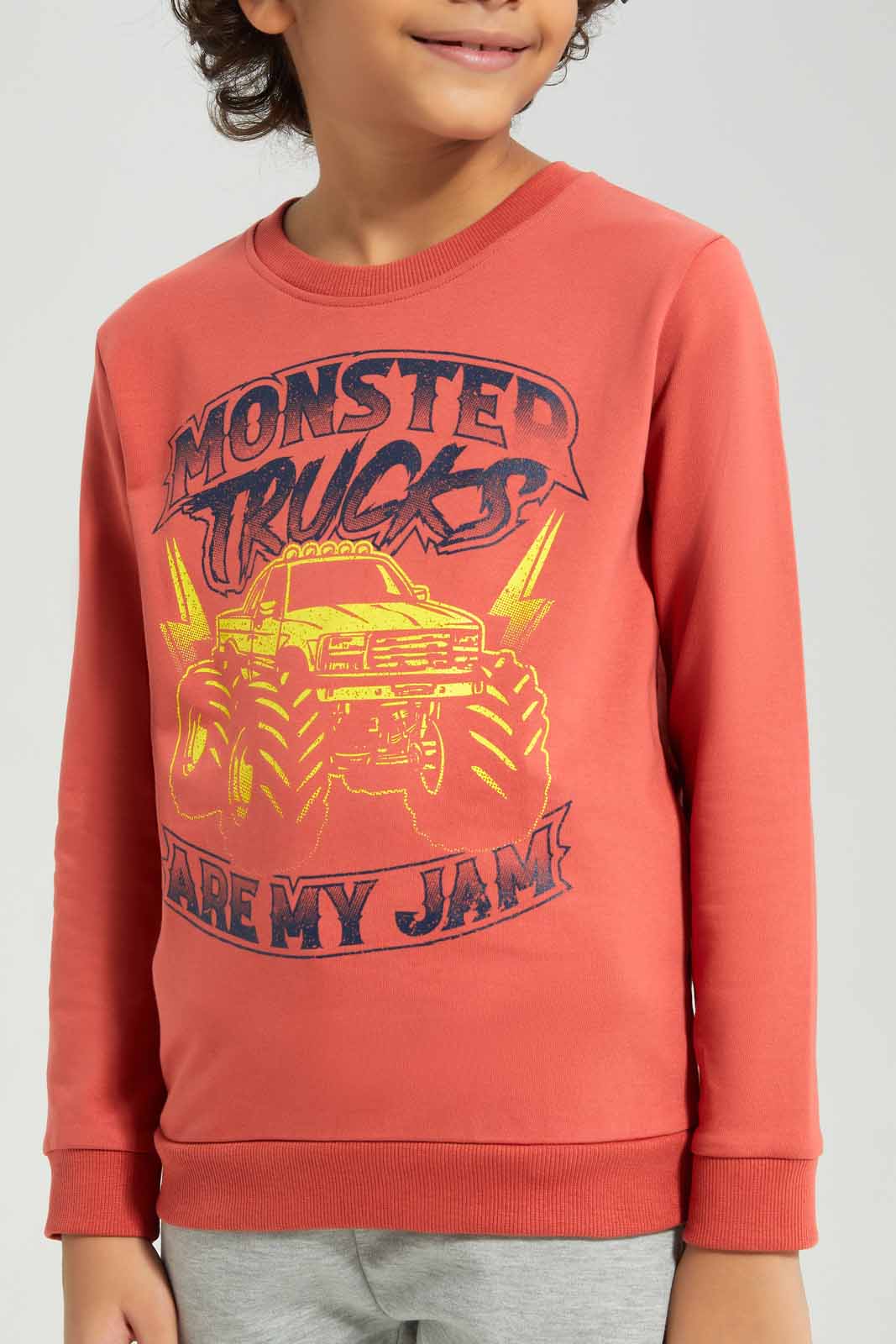 Redtag-Orange-Crew-Neck-Printed-BOY-Sweatshirts,-Category:Sweatshirts,-Colour:Orange,-Deals:New-In,-Filter:Boys-(2-to-8-Yrs),-New-In-BOY-APL,-Non-Sale,-Section:Boys-(0-to-14Yrs),-TBL,-W22B-Boys-2 to 8 Years