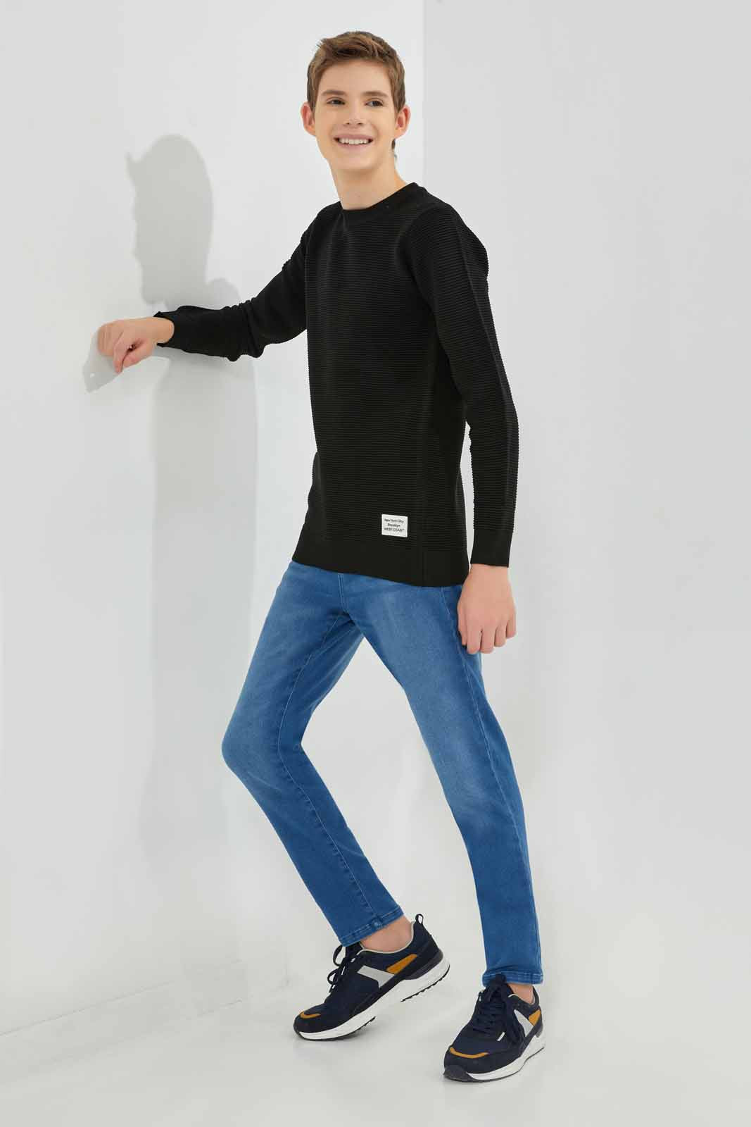 Redtag-Black-Jacquard-Pullover-BSR-Pullovers,-Category:Pullovers,-Colour:Black,-Deals:New-In,-Dept:Boys,-Filter:Senior-Boys-(8-to-14-Yrs),-New-In-BSR-APL,-Non-Sale,-Section:Boys-(0-to-14Yrs),-W22B-Senior-Boys-9 to 14 Years