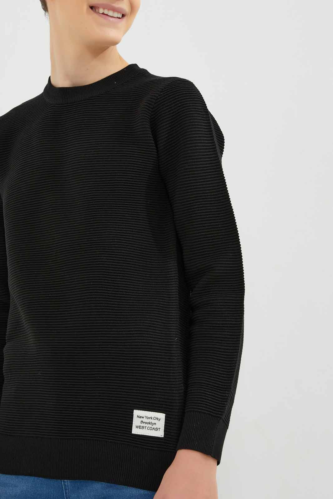 Redtag-Black-Jacquard-Pullover-BSR-Pullovers,-Category:Pullovers,-Colour:Black,-Deals:New-In,-Dept:Boys,-Filter:Senior-Boys-(8-to-14-Yrs),-New-In-BSR-APL,-Non-Sale,-Section:Boys-(0-to-14Yrs),-W22B-Senior-Boys-9 to 14 Years