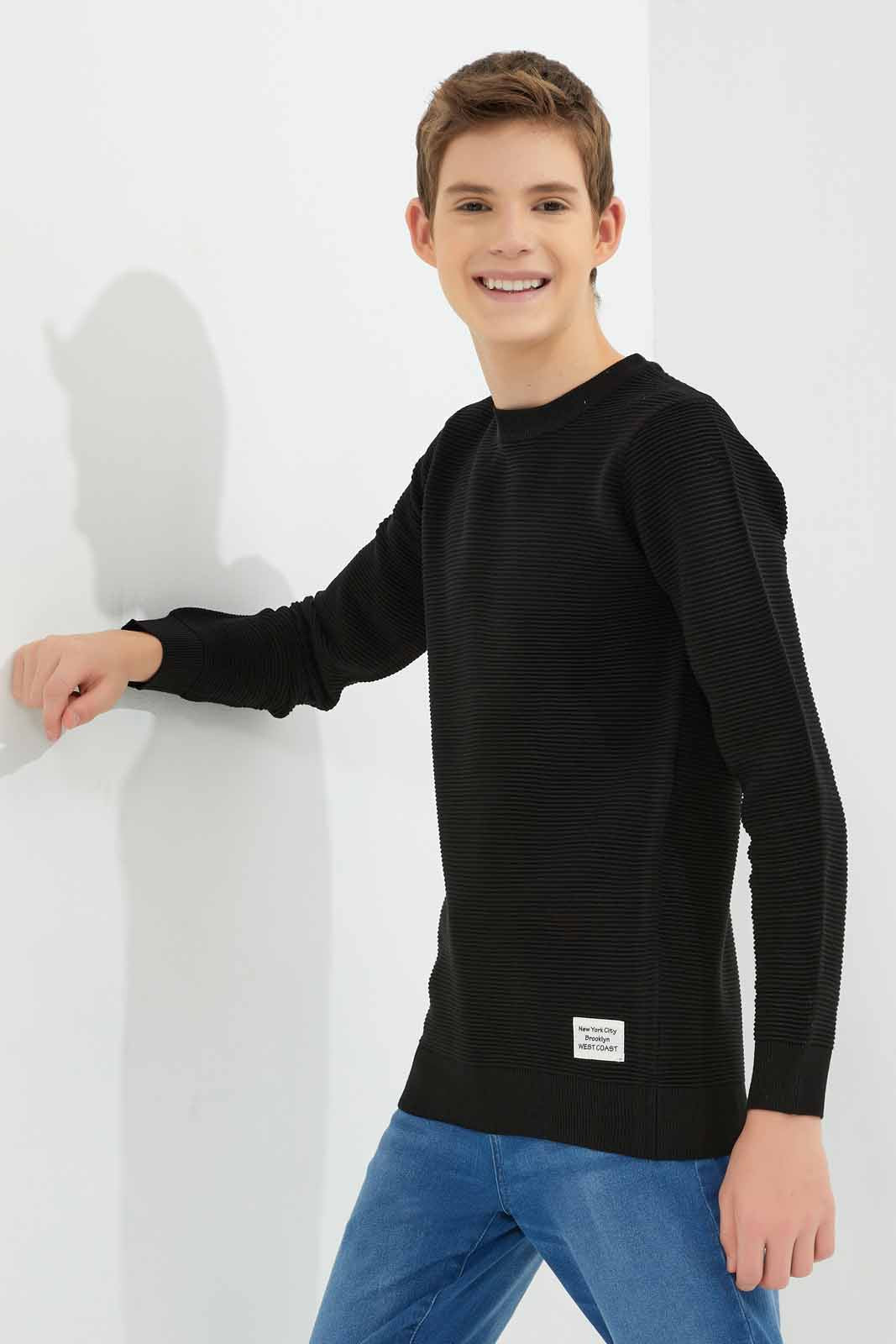 Redtag-Black-Jacquard-Pullover-BSR-Pullovers,-Category:Pullovers,-Colour:Black,-Deals:New-In,-Dept:Boys,-Filter:Senior-Boys-(8-to-14-Yrs),-New-In-BSR-APL,-Non-Sale,-Section:Boys-(0-to-14Yrs),-W22B-Senior-Boys-9 to 14 Years
