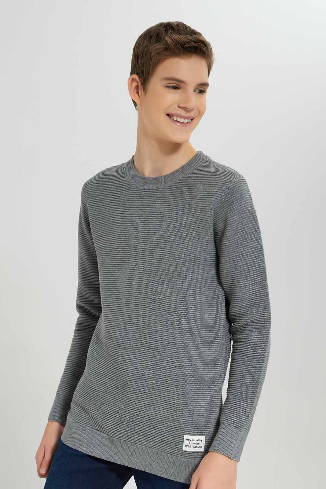 Redtag-Grey-Mel-Jacquard-Pullover-BSR-Pullovers,-Category:Pullovers,-Colour:Grey,-Deals:New-In,-Dept:Boys,-Filter:Senior-Boys-(8-to-14-Yrs),-New-In-BSR-APL,-Non-Sale,-Section:Boys-(0-to-14Yrs),-W22B-Senior-Boys-9 to 14 Years