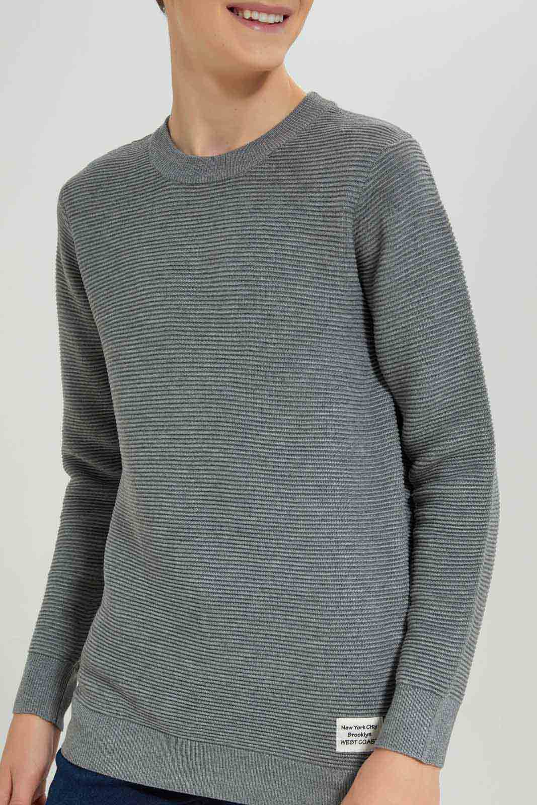 Redtag-Grey-Mel-Jacquard-Pullover-BSR-Pullovers,-Category:Pullovers,-Colour:Grey,-Deals:New-In,-Dept:Boys,-Filter:Senior-Boys-(8-to-14-Yrs),-New-In-BSR-APL,-Non-Sale,-Section:Boys-(0-to-14Yrs),-W22B-Senior-Boys-9 to 14 Years