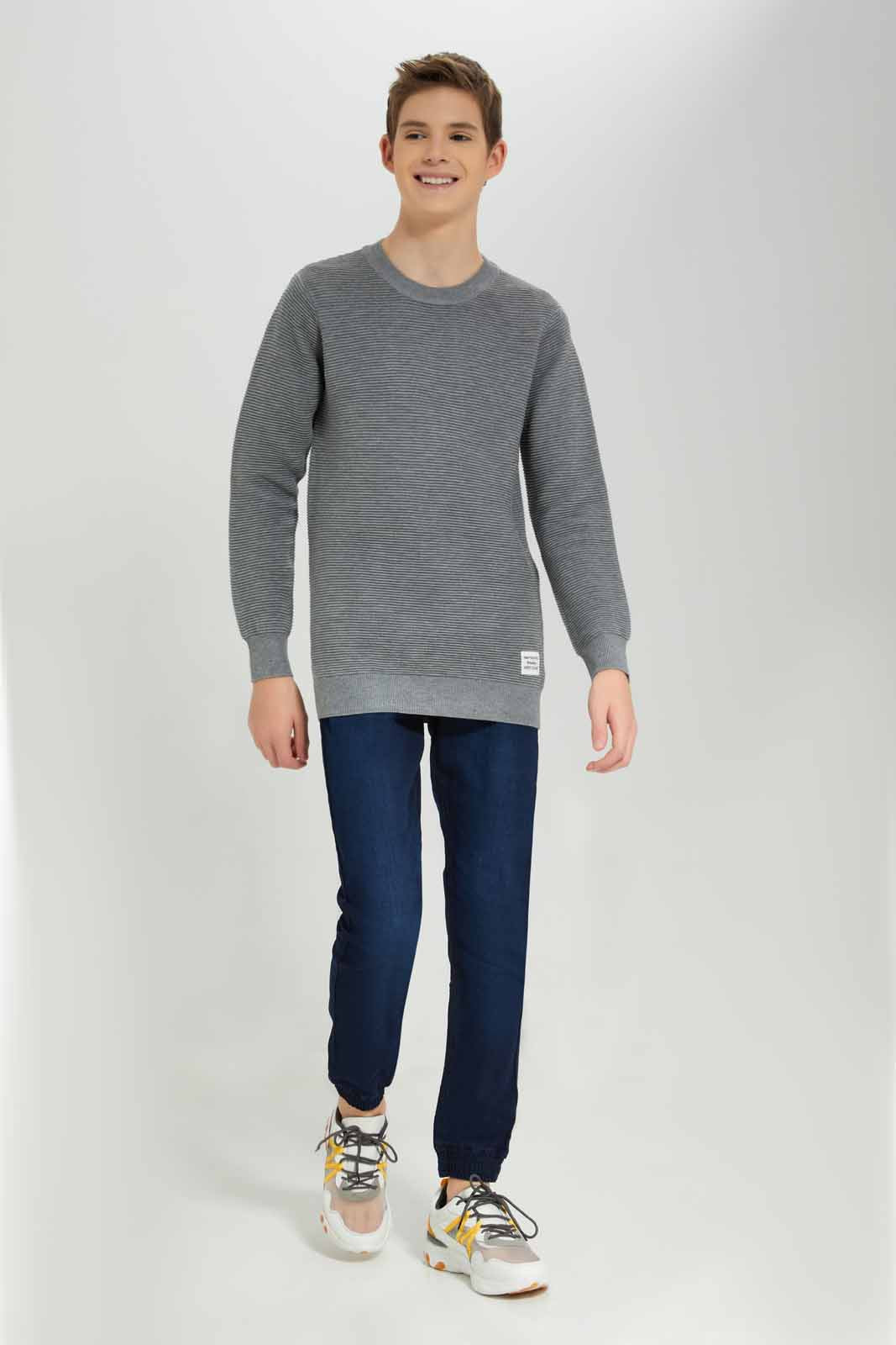 Redtag-Grey-Mel-Jacquard-Pullover-BSR-Pullovers,-Category:Pullovers,-Colour:Grey,-Deals:New-In,-Dept:Boys,-Filter:Senior-Boys-(8-to-14-Yrs),-New-In-BSR-APL,-Non-Sale,-Section:Boys-(0-to-14Yrs),-W22B-Senior-Boys-9 to 14 Years