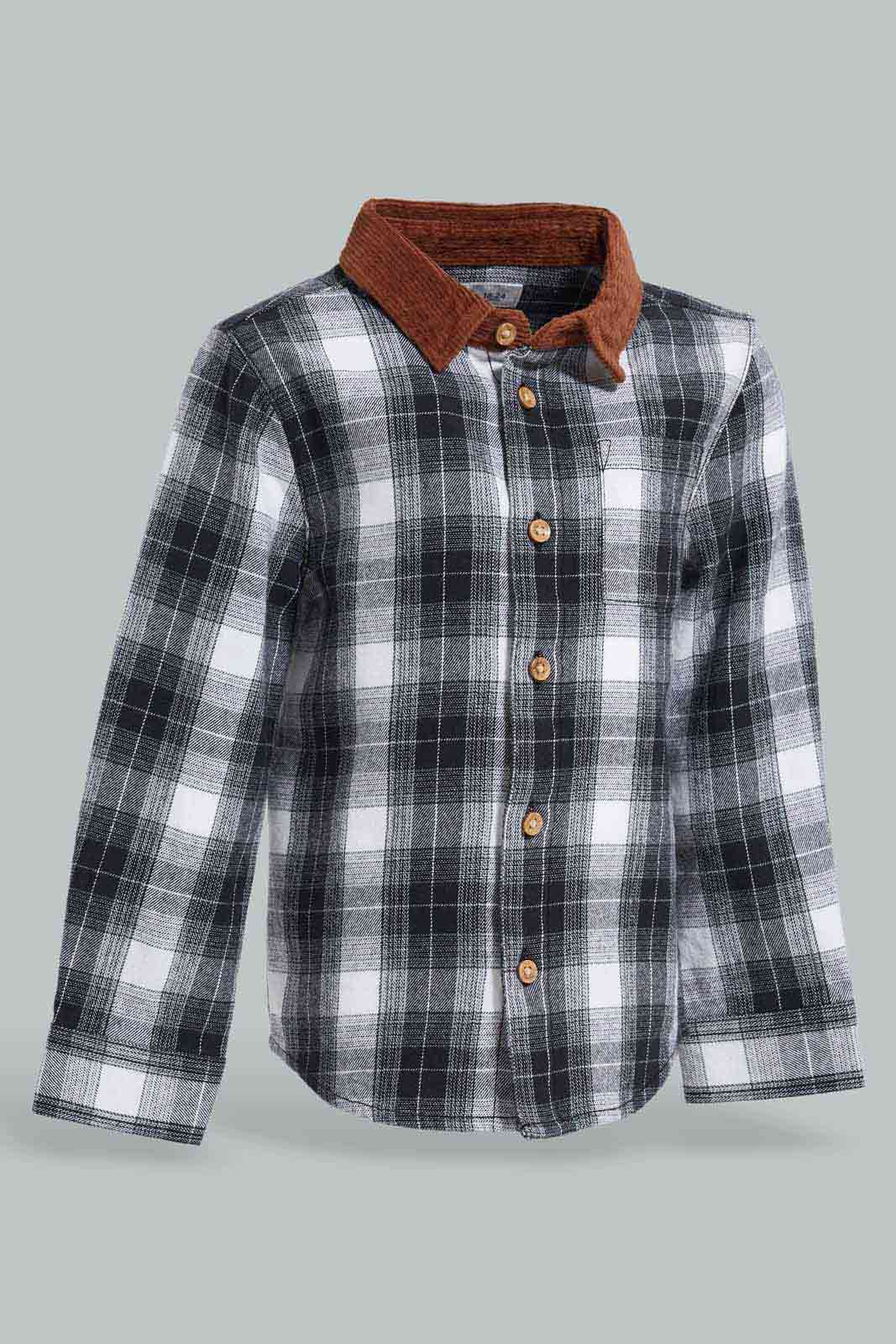Redtag-Black-Gingham-With-Cord-Collar-Category:Shirts,-Colour:Black,-Deals:New-In,-Dept:Boys,-Filter:Infant-Boys-(3-to-24-Mths),-INB-Shirts,-New-In-INB-APL,-Non-Sale,-Section:Boys-(0-to-14Yrs),-W22B-Infant-Boys-3 to 24 Months