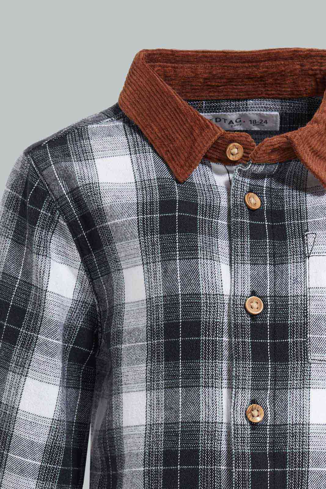 Redtag-Black-Gingham-With-Cord-Collar-Category:Shirts,-Colour:Black,-Deals:New-In,-Dept:Boys,-Filter:Infant-Boys-(3-to-24-Mths),-INB-Shirts,-New-In-INB-APL,-Non-Sale,-Section:Boys-(0-to-14Yrs),-W22B-Infant-Boys-3 to 24 Months