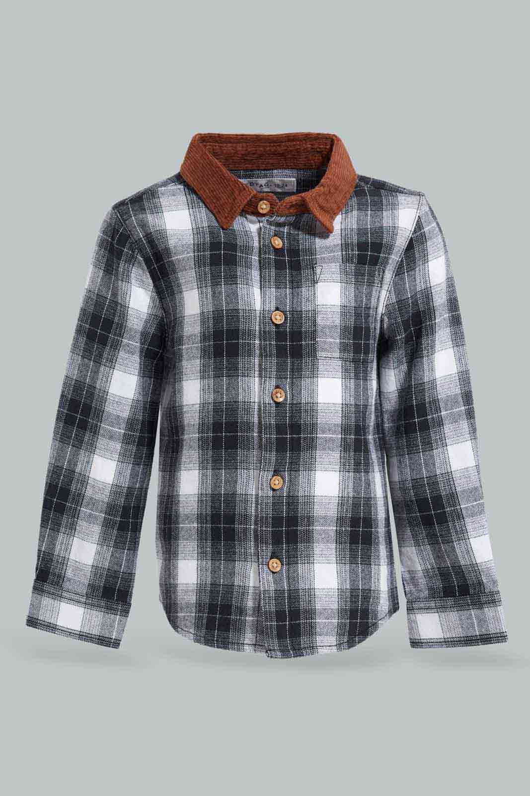 Redtag-Black-Gingham-With-Cord-Collar-Category:Shirts,-Colour:Black,-Deals:New-In,-Dept:Boys,-Filter:Infant-Boys-(3-to-24-Mths),-INB-Shirts,-New-In-INB-APL,-Non-Sale,-Section:Boys-(0-to-14Yrs),-W22B-Infant-Boys-3 to 24 Months
