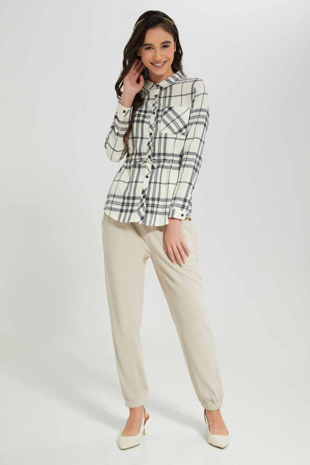 Redtag-White/Black-Plaid-Tunic-Category:Blouses,-Colour:Assorted,-Deals:New-In,-Filter:Senior-Girls-(8-to-14-Yrs),-GSR-Blouses,-New-In-GSR-APL,-Non-Sale,-Section:Girls-(0-to-14Yrs),-W22A-Senior-Girls-9 to 14 Years