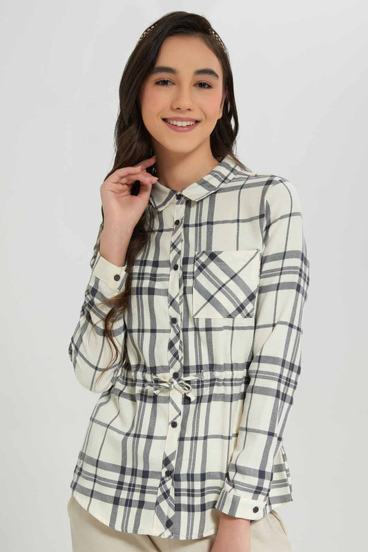 Redtag-White/Black-Plaid-Tunic-Category:Blouses,-Colour:Assorted,-Deals:New-In,-Filter:Senior-Girls-(8-to-14-Yrs),-GSR-Blouses,-New-In-GSR-APL,-Non-Sale,-Section:Girls-(0-to-14Yrs),-W22A-Senior-Girls-9 to 14 Years