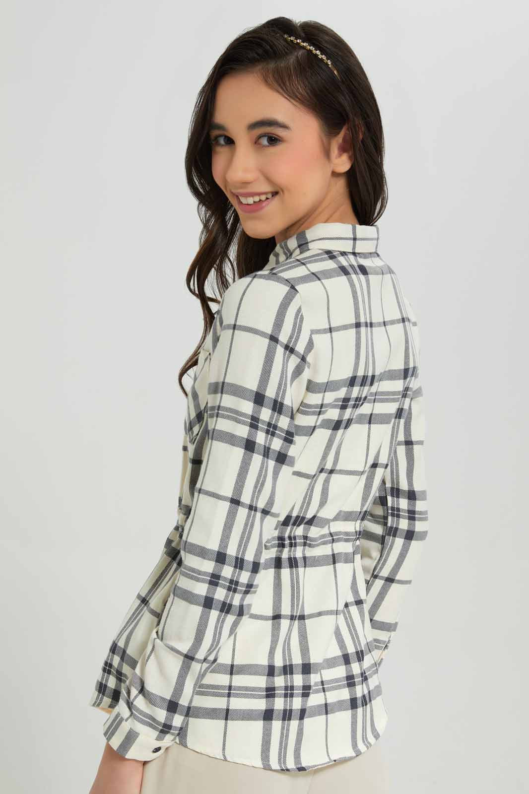 Redtag-White/Black-Plaid-Tunic-Category:Blouses,-Colour:Assorted,-Deals:New-In,-Filter:Senior-Girls-(8-to-14-Yrs),-GSR-Blouses,-New-In-GSR-APL,-Non-Sale,-Section:Girls-(0-to-14Yrs),-W22A-Senior-Girls-9 to 14 Years