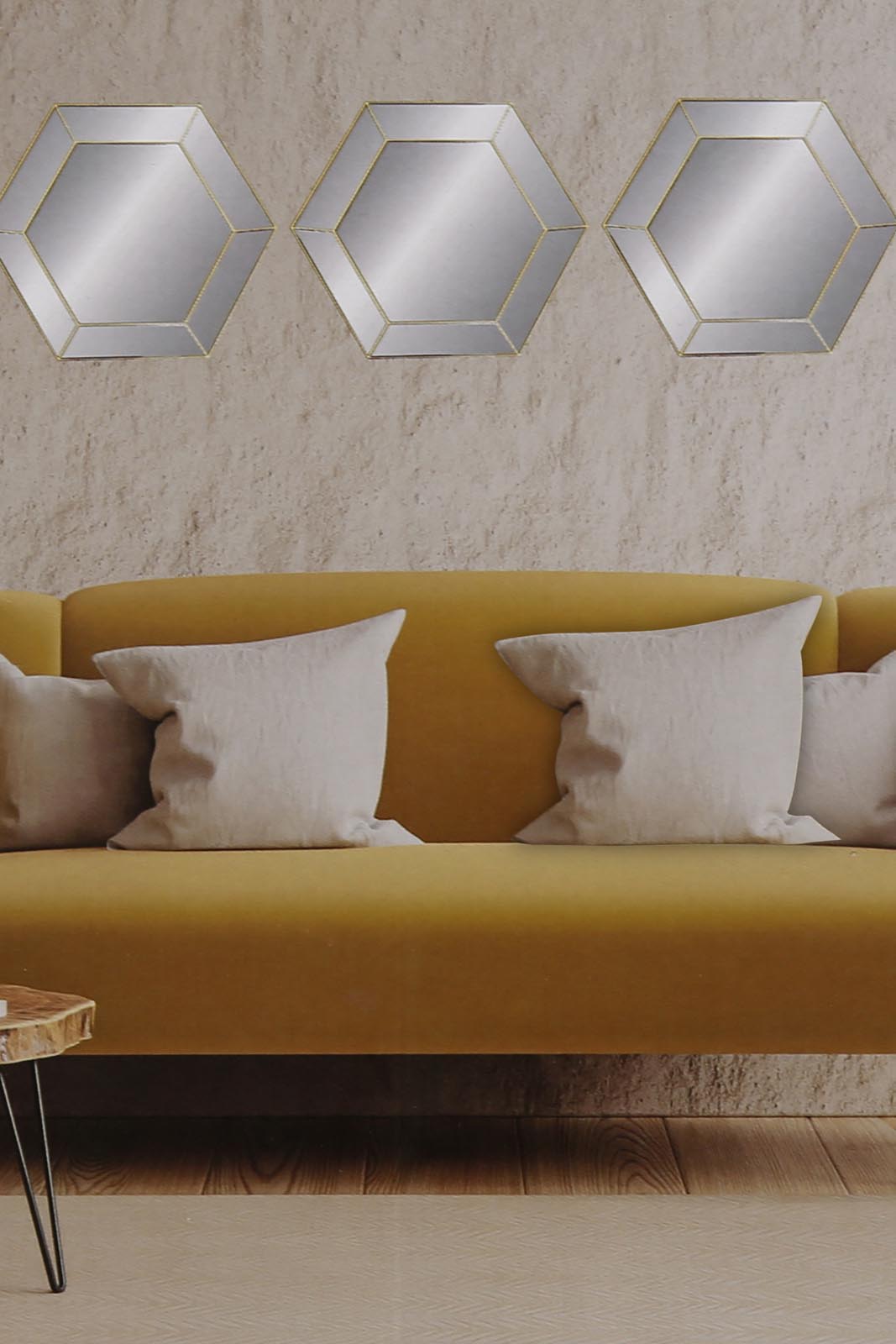 Redtag-Gold-Hexagon-Mirror-Set(3-Piece)-Category:Mirrors,-Colour:Gold,-Deals:New-In,-Dept:Home,-Filter:Home-Decor,-HMW-HOM-Wall-Decor-&-Mirrors,-New-In-HMW-HOM,-Non-Sale,-Section:Homewares,-W22A-Home-Decor-