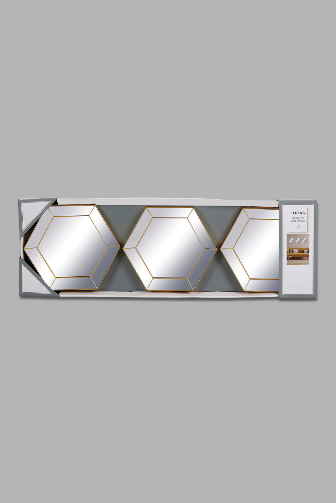 Redtag-Gold-Hexagon-Mirror-Set(3-Piece)-Category:Mirrors,-Colour:Gold,-Deals:New-In,-Dept:Home,-Filter:Home-Decor,-HMW-HOM-Wall-Decor-&-Mirrors,-New-In-HMW-HOM,-Non-Sale,-Section:Homewares,-W22A-Home-Decor-