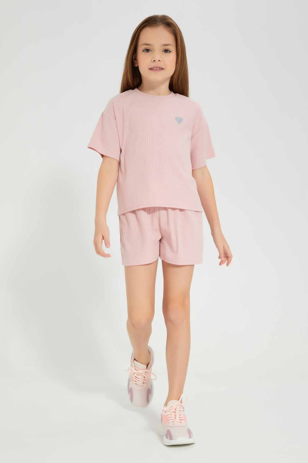 Redtag-Pink-Loungewear-Boxy-Rib-Tee-Category:Sweatshirts,-Colour:Apricot,-Deals:New-In,-Filter:Girls-(2-to-8-Yrs),-GIR-Sweatshirts,-New-In-GIR-APL,-Non-Sale,-Section:Girls-(0-to-14Yrs),-W22A-Girls-2 to 8 Years