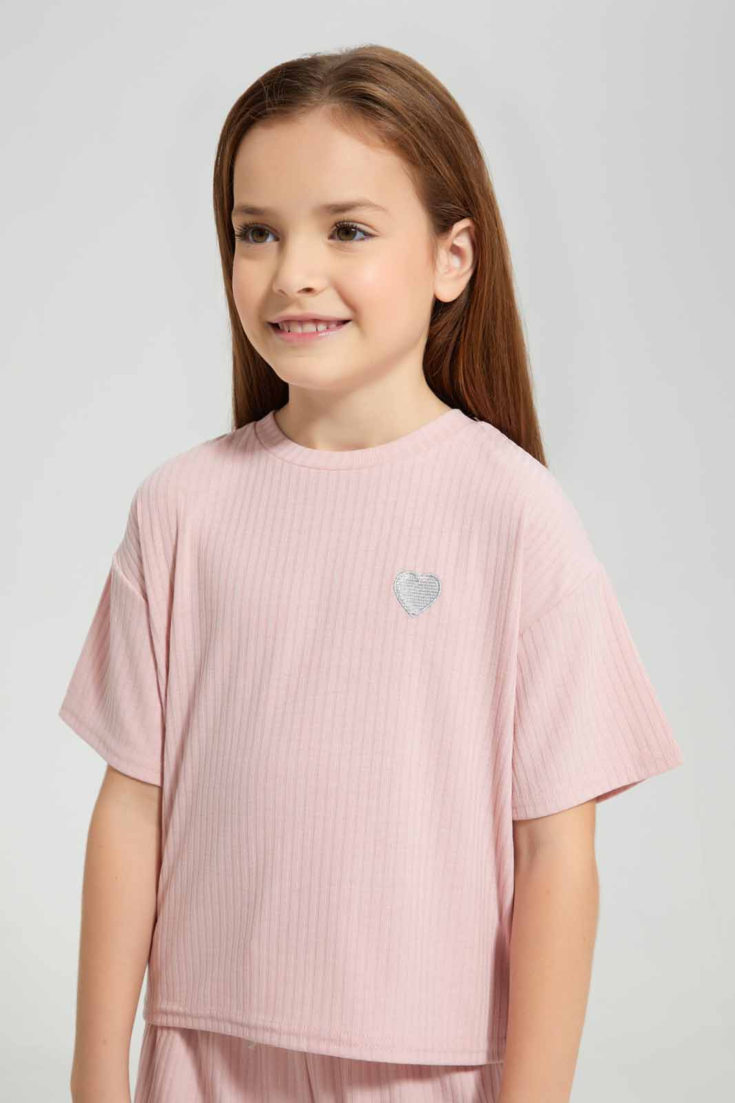 Redtag-Pink-Loungewear-Boxy-Rib-Tee-Category:Sweatshirts,-Colour:Apricot,-Deals:New-In,-Filter:Girls-(2-to-8-Yrs),-GIR-Sweatshirts,-New-In-GIR-APL,-Non-Sale,-Section:Girls-(0-to-14Yrs),-W22A-Girls-2 to 8 Years