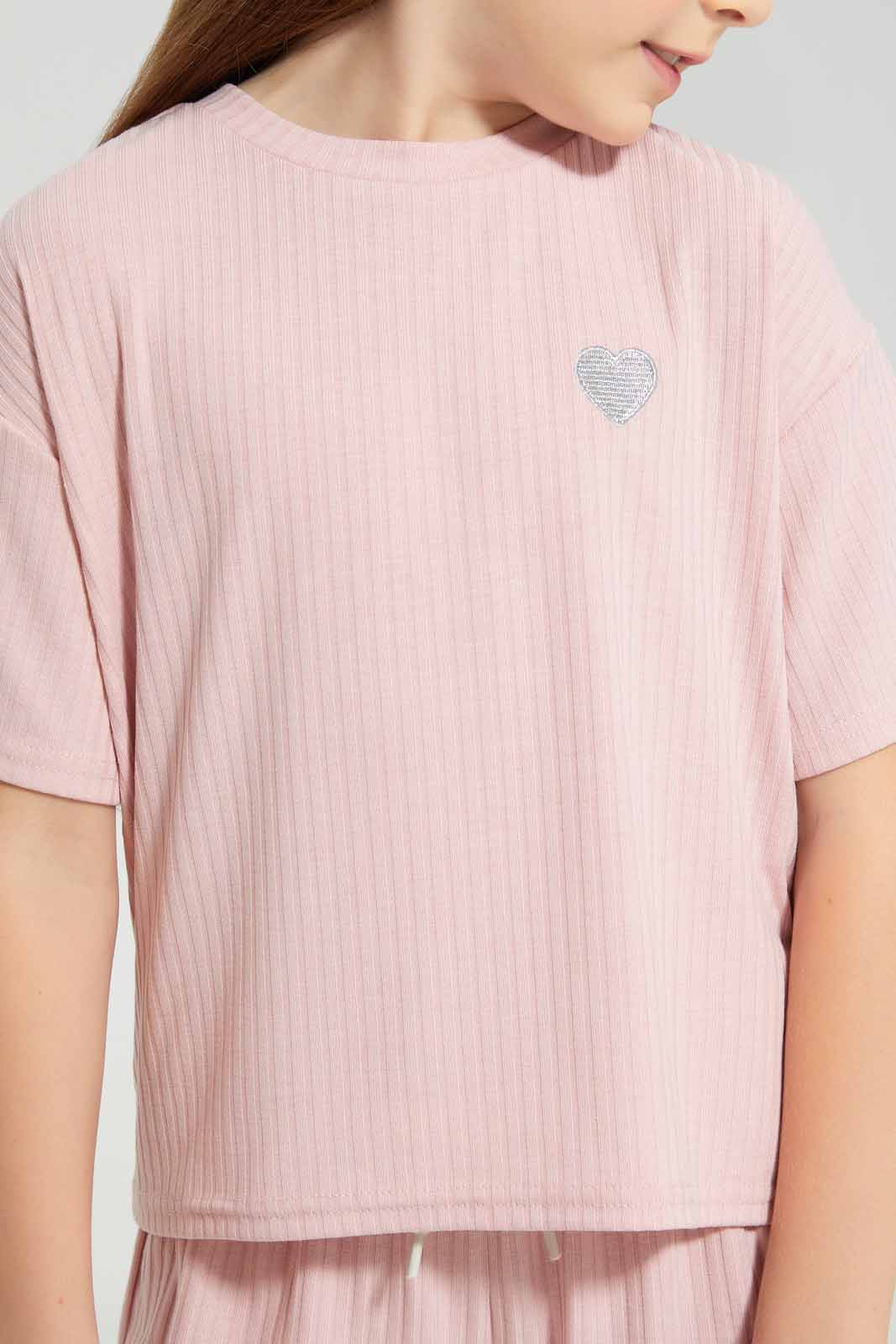 Redtag-Pink-Loungewear-Boxy-Rib-Tee-Category:Sweatshirts,-Colour:Apricot,-Deals:New-In,-Filter:Girls-(2-to-8-Yrs),-GIR-Sweatshirts,-New-In-GIR-APL,-Non-Sale,-Section:Girls-(0-to-14Yrs),-W22A-Girls-2 to 8 Years