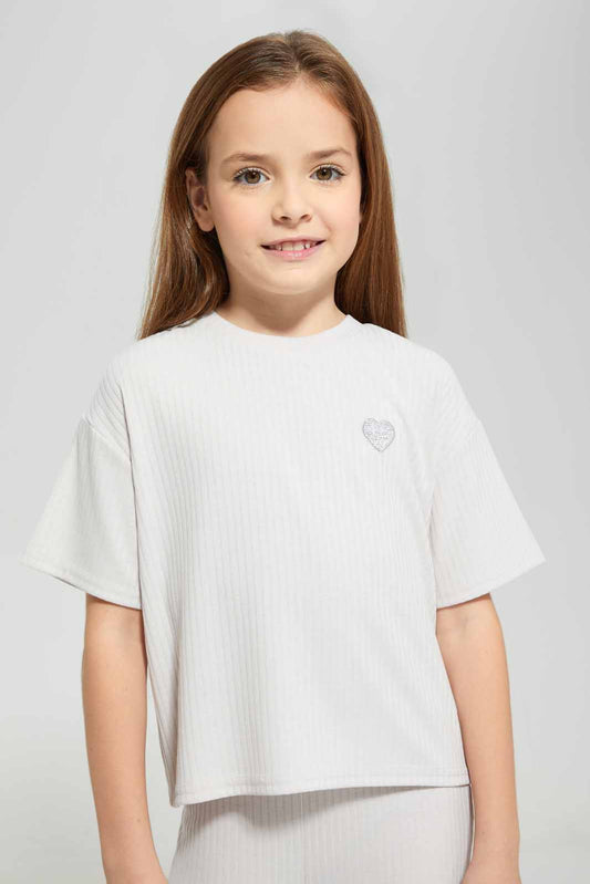 Redtag-Oatmeal-Melange-Loungewear-Boxy-Rib-Tee-Legging-Category:Sweatshirts,-Colour:Beige,-Deals:New-In,-Filter:Girls-(2-to-8-Yrs),-GIR-Sweatshirts,-New-In-GIR-APL,-Non-Sale,-Section:Girls-(0-to-14Yrs),-W22A-Girls-2 to 8 Years