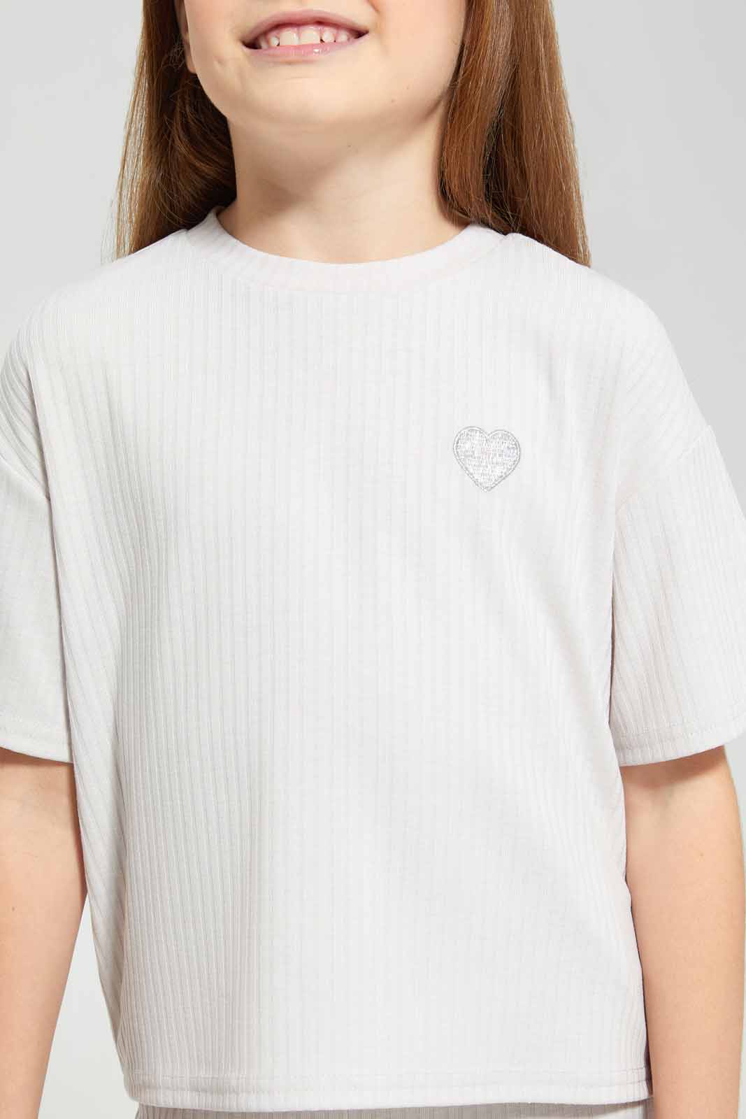 Redtag-Oatmeal-Melange-Loungewear-Boxy-Rib-Tee-Legging-Category:Sweatshirts,-Colour:Beige,-Deals:New-In,-Filter:Girls-(2-to-8-Yrs),-GIR-Sweatshirts,-New-In-GIR-APL,-Non-Sale,-Section:Girls-(0-to-14Yrs),-W22A-Girls-2 to 8 Years