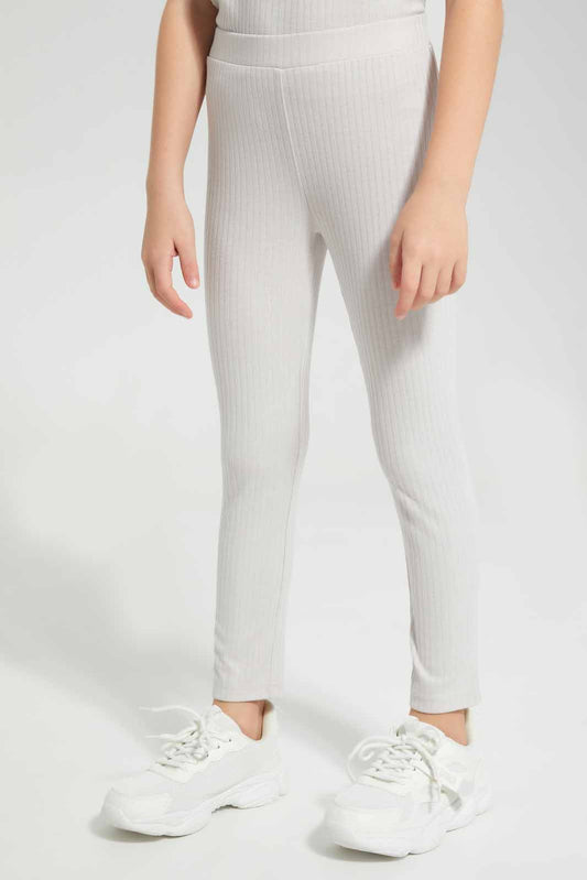 Redtag-Oatmeal-Melange-Loungewear-Wide-Leg-Rib-Legging-Category:Joggers,-Colour:Beige,-Deals:New-In,-Filter:Girls-(2-to-8-Yrs),-GIR-Joggers,-New-In-GIR-APL,-Non-Sale,-Section:Girls-(0-to-14Yrs),-W22A-Girls-2 to 8 Years