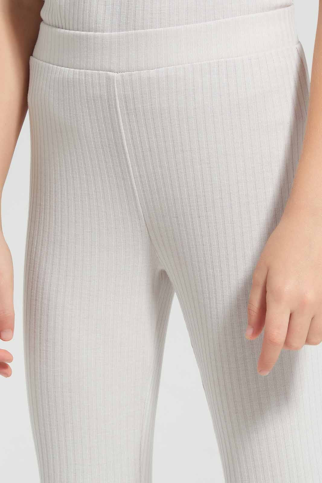 Redtag-Oatmeal-Melange-Loungewear-Wide-Leg-Rib-Legging-Category:Joggers,-Colour:Beige,-Deals:New-In,-Filter:Girls-(2-to-8-Yrs),-GIR-Joggers,-New-In-GIR-APL,-Non-Sale,-Section:Girls-(0-to-14Yrs),-W22A-Girls-2 to 8 Years