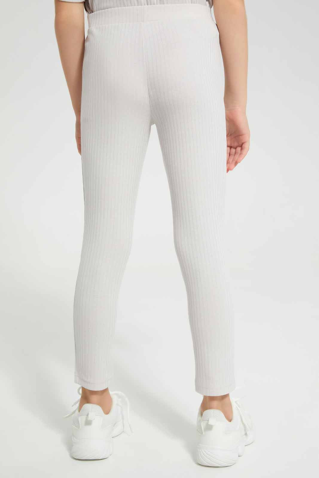 Redtag-Oatmeal-Melange-Loungewear-Wide-Leg-Rib-Legging-Category:Joggers,-Colour:Beige,-Deals:New-In,-Filter:Girls-(2-to-8-Yrs),-GIR-Joggers,-New-In-GIR-APL,-Non-Sale,-Section:Girls-(0-to-14Yrs),-W22A-Girls-2 to 8 Years
