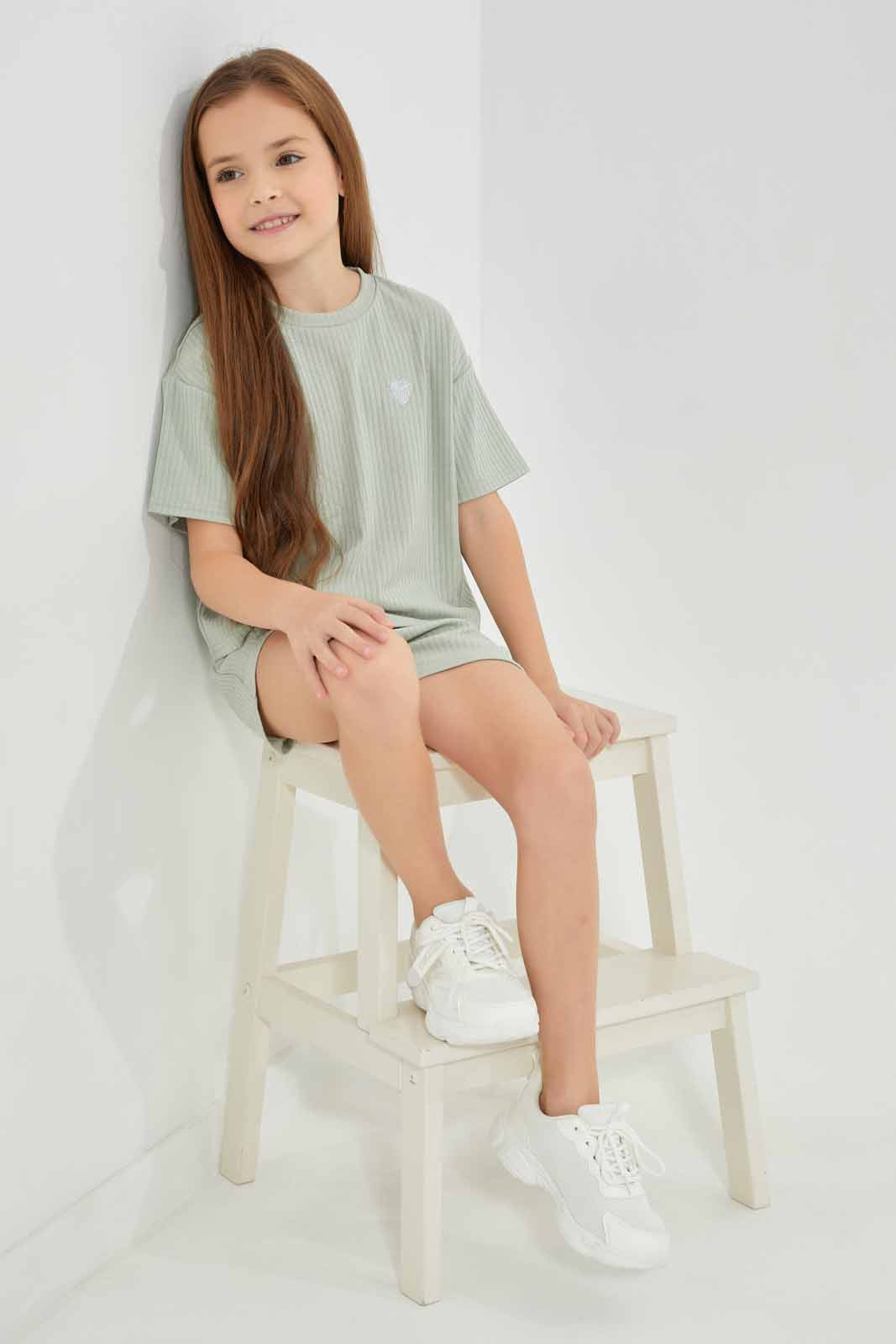 Redtag-Sage-Loungewear-Rib-Crew-Tee-Category:Sweatshirts,-Colour:Green,-Deals:New-In,-Filter:Girls-(2-to-8-Yrs),-GIR-Sweatshirts,-New-In-GIR-APL,-Non-Sale,-Section:Girls-(0-to-14Yrs),-W22A-Girls-2 to 8 Years