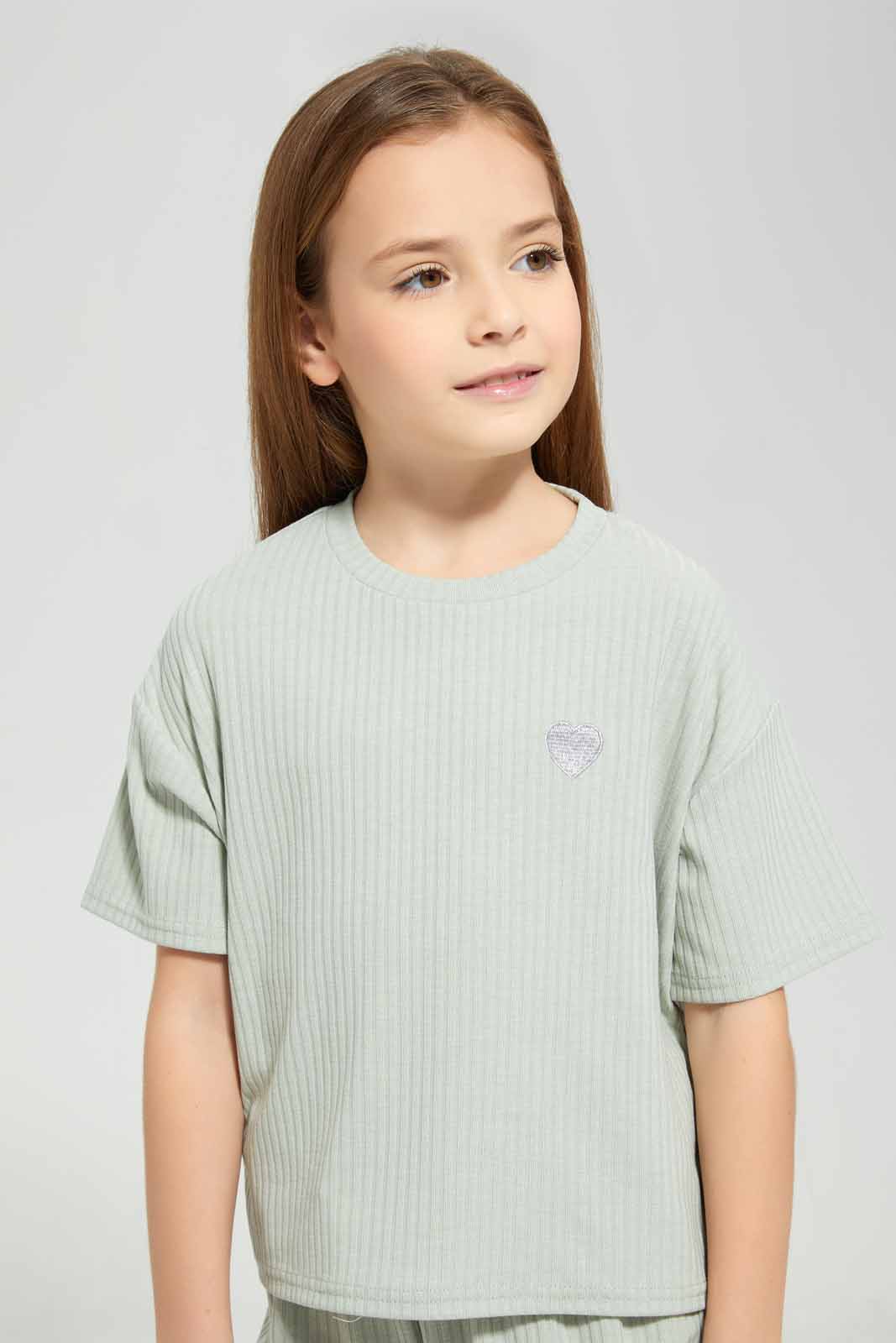 Redtag-Sage-Loungewear-Rib-Crew-Tee-Category:Sweatshirts,-Colour:Green,-Deals:New-In,-Filter:Girls-(2-to-8-Yrs),-GIR-Sweatshirts,-New-In-GIR-APL,-Non-Sale,-Section:Girls-(0-to-14Yrs),-W22A-Girls-2 to 8 Years