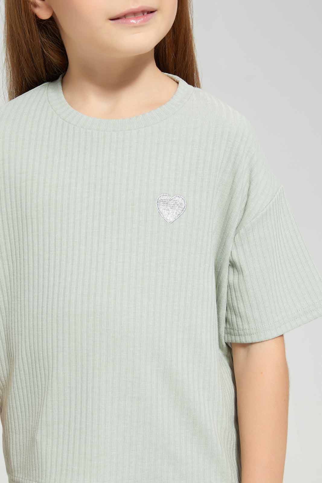 Redtag-Sage-Loungewear-Rib-Crew-Tee-Category:Sweatshirts,-Colour:Green,-Deals:New-In,-Filter:Girls-(2-to-8-Yrs),-GIR-Sweatshirts,-New-In-GIR-APL,-Non-Sale,-Section:Girls-(0-to-14Yrs),-W22A-Girls-2 to 8 Years