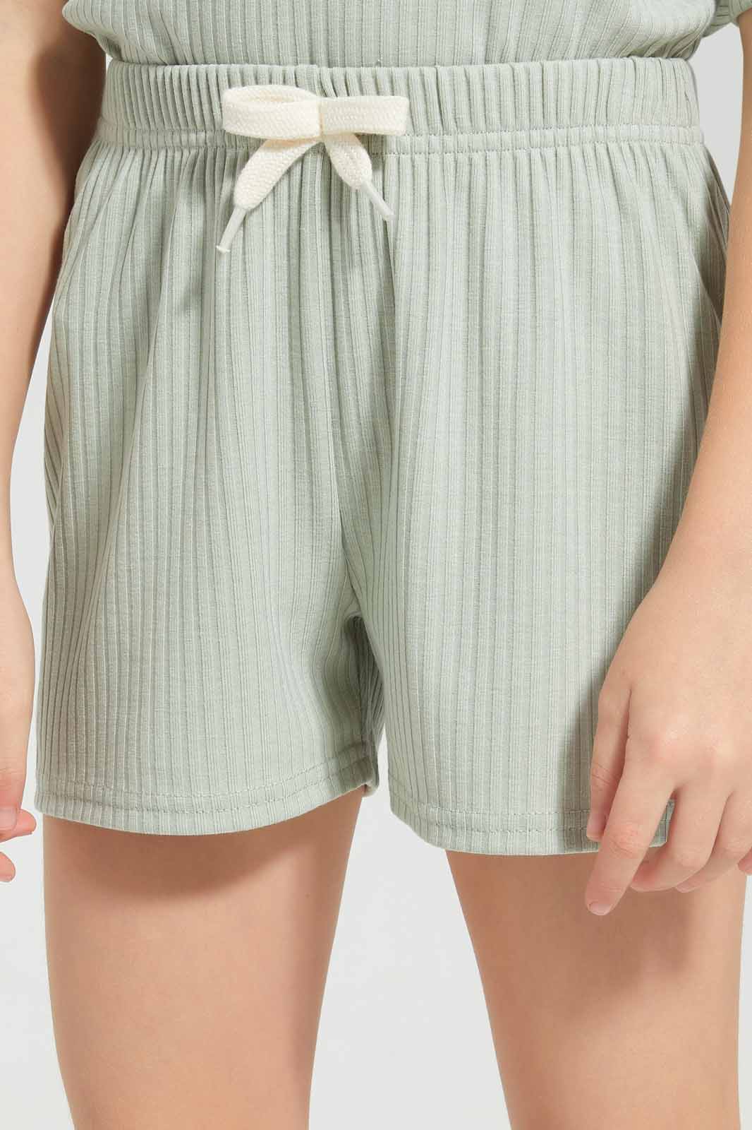 Redtag-Sage-Loungewear-Rib-Shorts-Category:Joggers,-Colour:Green,-Deals:New-In,-Filter:Girls-(2-to-8-Yrs),-GIR-Joggers,-New-In-GIR-APL,-Non-Sale,-Section:Girls-(0-to-14Yrs),-W22A-Girls-2 to 8 Years
