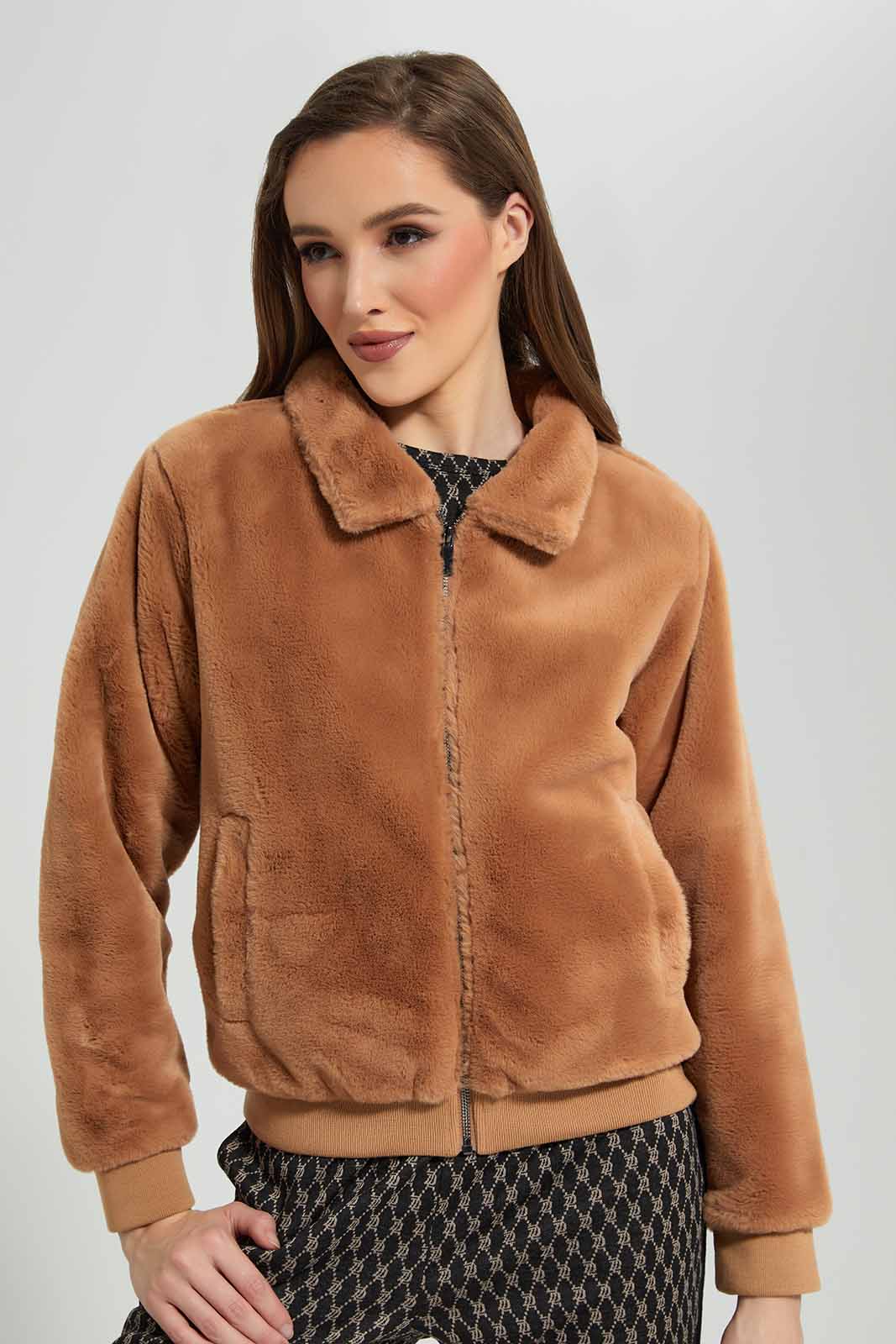 Redtag-Sand-Fur-Bomber-Jacket-Category:Jackets,-Colour:Sand,-Deals:New-In,-Dept:Ladieswear,-Filter:Women's-Clothing,-LDC,-LDC-Jackets,-New-In-LDC-APL,-Non-Sale,-Section:Women,-W22B-Women's-