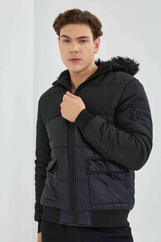 Redtag-Black-Parka-Jacket-With-Fur-Hood-Category:Jackets,-Colour:Black,-Deals:New-In,-Dept:Menswear,-EHW,-Filter:Men's-Clothing,-Men-Jackets,-New-In-Men-APL,-Non-Sale,-Section:Men,-W22B-Men's-