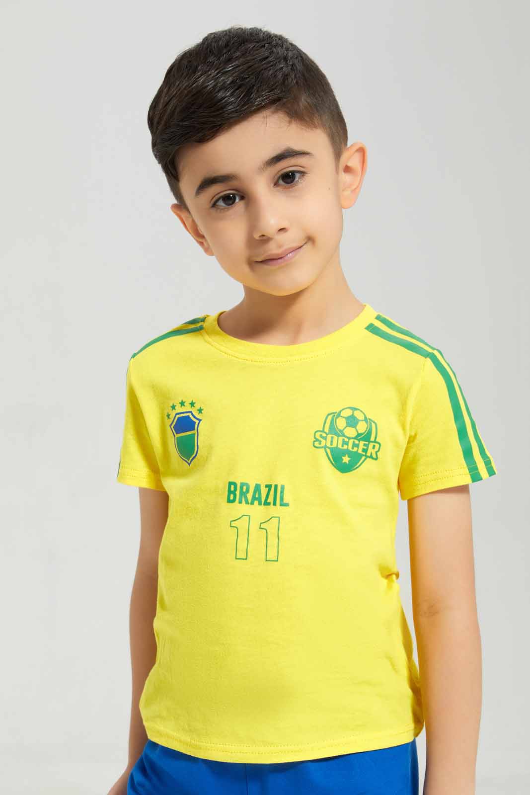 Boys Blue And Yellow Brazil Football Set (2 Piece)