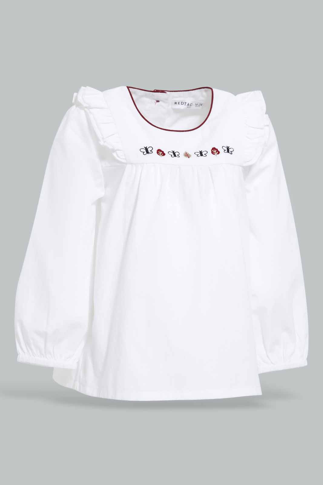 Redtag-White-Embroidery-At-Yoke-Blouse-Category:Blouses,-Colour:White,-Deals:New-In,-Filter:Infant-Girls-(3-to-24-Mths),-ING-Blouses,-New-In-ING-APL,-Non-Sale,-Section:Girls-(0-to-14Yrs),-W22A-Infant-Girls-3 to 24 Months