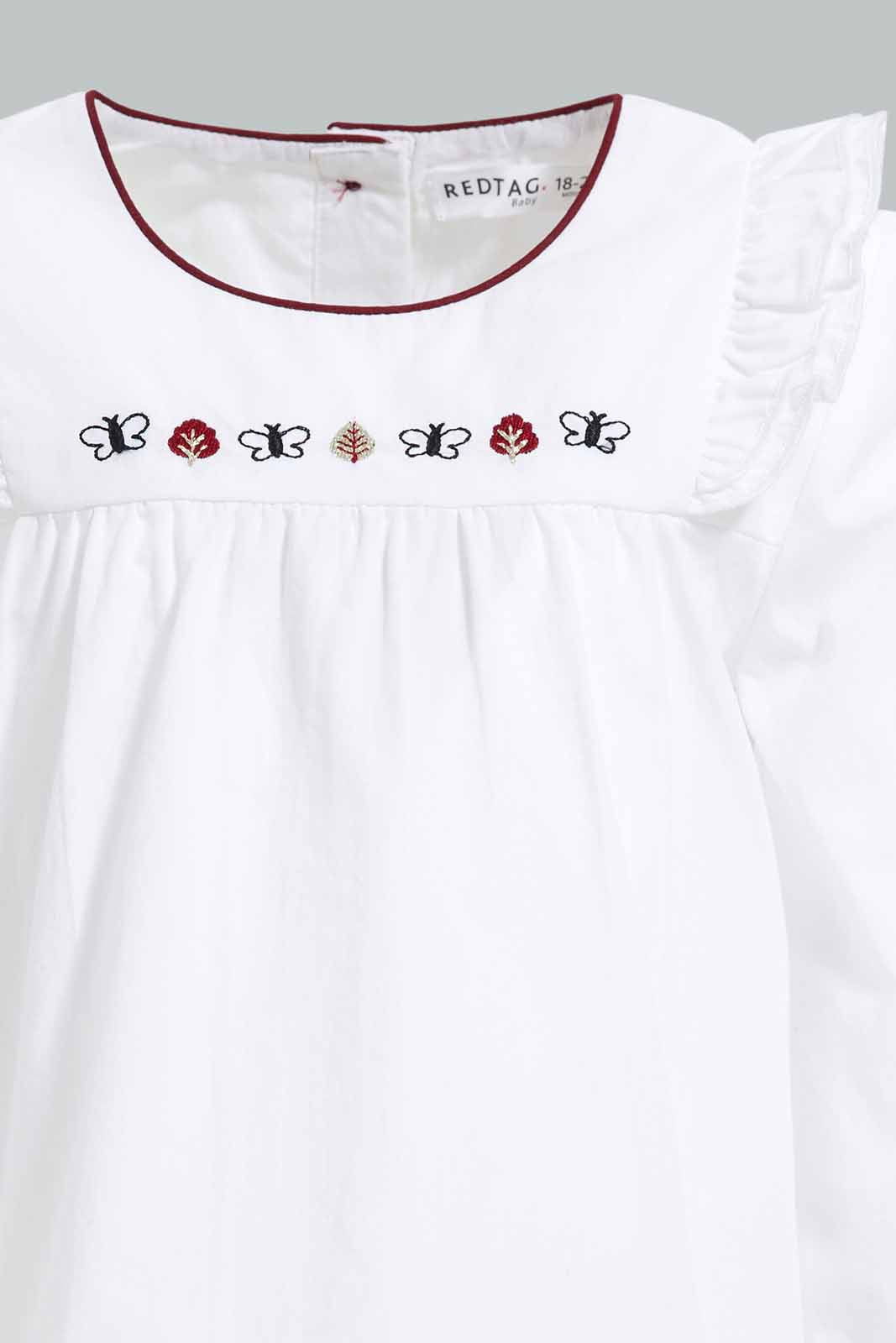 Redtag-White-Embroidery-At-Yoke-Blouse-Category:Blouses,-Colour:White,-Deals:New-In,-Filter:Infant-Girls-(3-to-24-Mths),-ING-Blouses,-New-In-ING-APL,-Non-Sale,-Section:Girls-(0-to-14Yrs),-W22A-Infant-Girls-3 to 24 Months