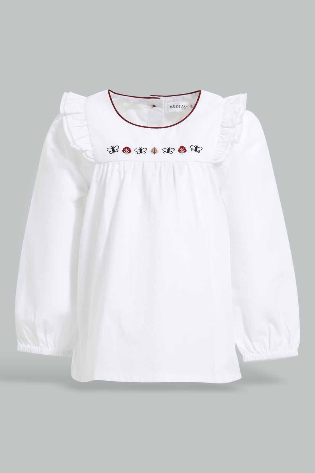 Redtag-White-Embroidery-At-Yoke-Blouse-Category:Blouses,-Colour:White,-Deals:New-In,-Filter:Infant-Girls-(3-to-24-Mths),-ING-Blouses,-New-In-ING-APL,-Non-Sale,-Section:Girls-(0-to-14Yrs),-W22A-Infant-Girls-3 to 24 Months