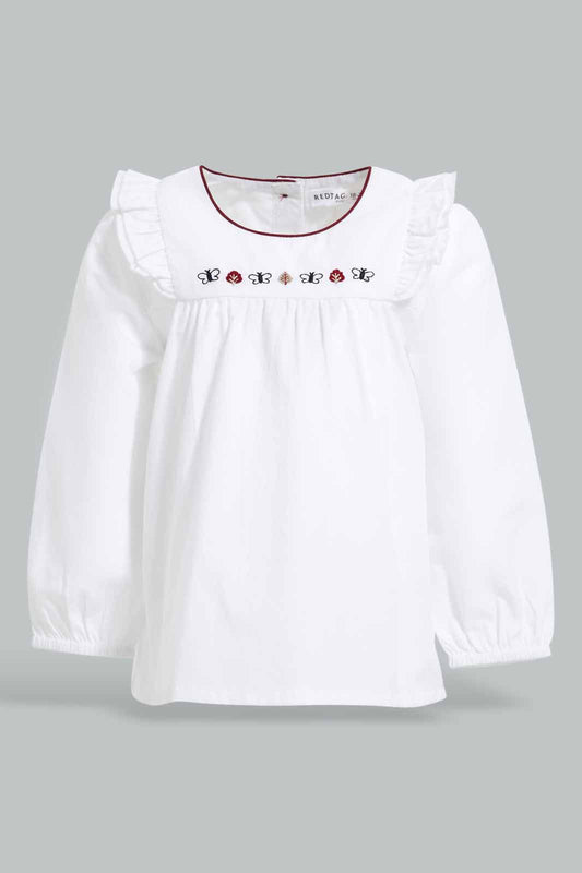 Redtag-White-Embroidery-At-Yoke-Blouse-Category:Blouses,-Colour:White,-Deals:New-In,-Filter:Infant-Girls-(3-to-24-Mths),-ING-Blouses,-New-In-ING-APL,-Non-Sale,-Section:Girls-(0-to-14Yrs),-W22A-Infant-Girls-3 to 24 Months