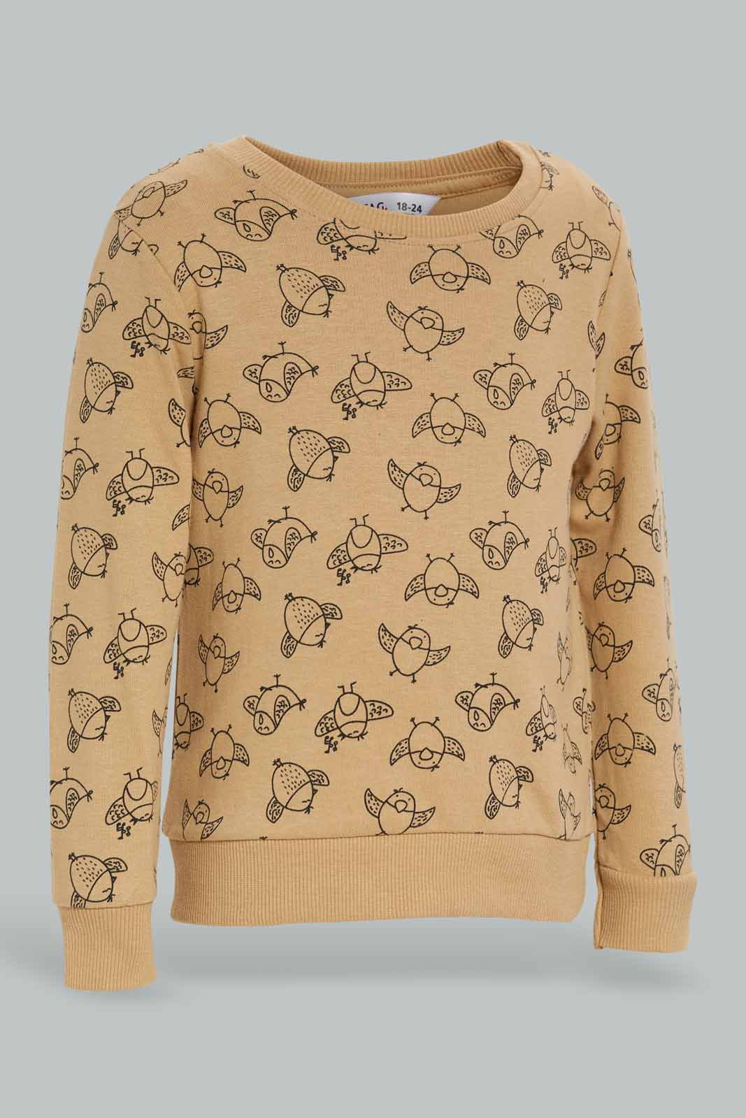 Redtag-Beige-Birds-Printed-Crew-Sweatshirts-Category:Sweatshirts,-Colour:Beige,-Deals:New-In,-Dept:Boys,-Filter:Infant-Boys-(3-to-24-Mths),-INB-Sweatshirts,-New-In-INB-APL,-Non-Sale,-Section:Boys-(0-to-14Yrs),-TBL,-W22B-Infant-Boys-3 to 24 Months