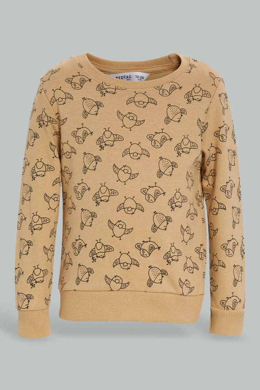 Redtag-Beige-Birds-Printed-Crew-Sweatshirts-Category:Sweatshirts,-Colour:Beige,-Deals:New-In,-Dept:Boys,-Filter:Infant-Boys-(3-to-24-Mths),-INB-Sweatshirts,-New-In-INB-APL,-Non-Sale,-Section:Boys-(0-to-14Yrs),-TBL,-W22B-Infant-Boys-3 to 24 Months