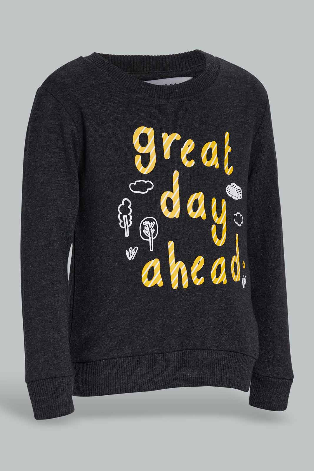 Redtag-Charcoal-Great-Day-Ahead-Crew-Sweatshirts-Category:Sweatshirts,-Colour:Charcoal,-Deals:New-In,-Dept:Boys,-Filter:Infant-Boys-(3-to-24-Mths),-INB-Sweatshirts,-New-In-INB-APL,-Non-Sale,-Section:Boys-(0-to-14Yrs),-TBL,-W22B-Infant-Boys-3 to 24 Months
