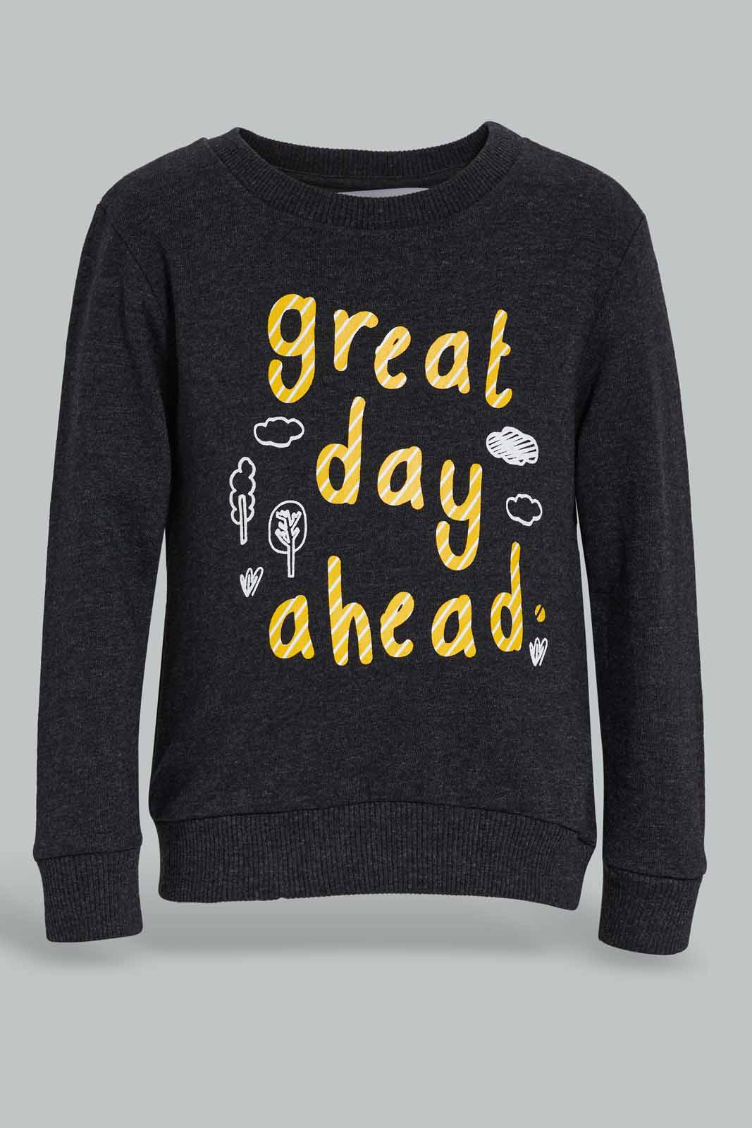 Redtag-Charcoal-Great-Day-Ahead-Crew-Sweatshirts-Category:Sweatshirts,-Colour:Charcoal,-Deals:New-In,-Dept:Boys,-Filter:Infant-Boys-(3-to-24-Mths),-INB-Sweatshirts,-New-In-INB-APL,-Non-Sale,-Section:Boys-(0-to-14Yrs),-TBL,-W22B-Infant-Boys-3 to 24 Months