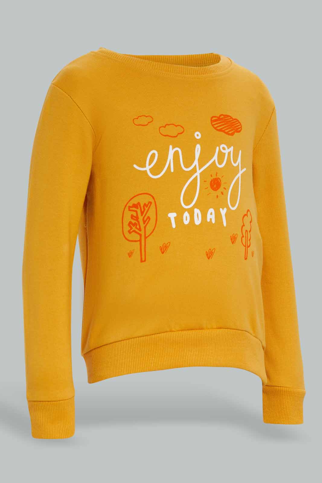 Redtag-Mustard-Enjoy-Today-Crew-Sweatshirts-Category:Sweatshirts,-Colour:Mustard,-Deals:New-In,-Dept:Boys,-Filter:Infant-Boys-(3-to-24-Mths),-INB-Sweatshirts,-New-In-INB-APL,-Non-Sale,-Section:Boys-(0-to-14Yrs),-TBL,-W22B-Infant-Boys-3 to 24 Months