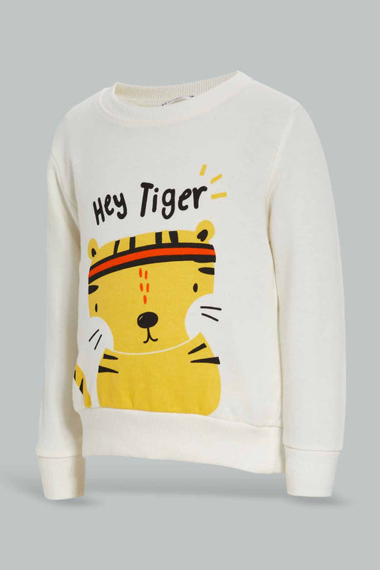 Redtag-Ecru-Hey-Tiger-Crew-Sweatshirts-Category:Sweatshirts,-Colour:Ecru,-Deals:New-In,-Filter:Infant-Boys-(3-to-24-Mths),-INB-Sweatshirts,-New-In-INB-APL,-Non-Sale,-Section:Boys-(0-to-14Yrs),-TBL,-W22B-Infant-Boys-3 to 24 Months
