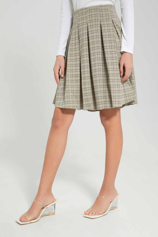 Redtag-Beige-Plaid-Skirts-Category:Skirts,-Colour:Assorted,-Deals:New-In,-Filter:Senior-Girls-(8-to-14-Yrs),-GSR-Skirts,-New-In-GSR-APL,-Non-Sale,-Section:Girls-(0-to-14Yrs),-W22A-Senior-Girls-9 to 14 Years