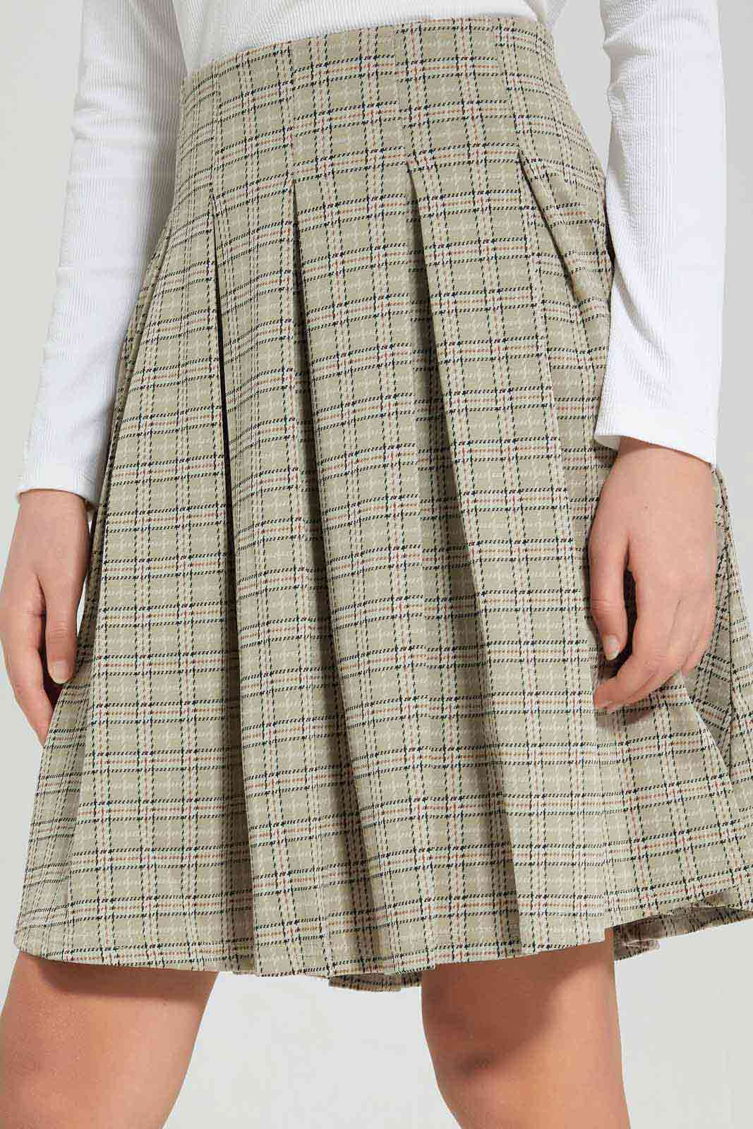 Redtag-Beige-Plaid-Skirts-Category:Skirts,-Colour:Assorted,-Deals:New-In,-Filter:Senior-Girls-(8-to-14-Yrs),-GSR-Skirts,-New-In-GSR-APL,-Non-Sale,-Section:Girls-(0-to-14Yrs),-W22A-Senior-Girls-9 to 14 Years