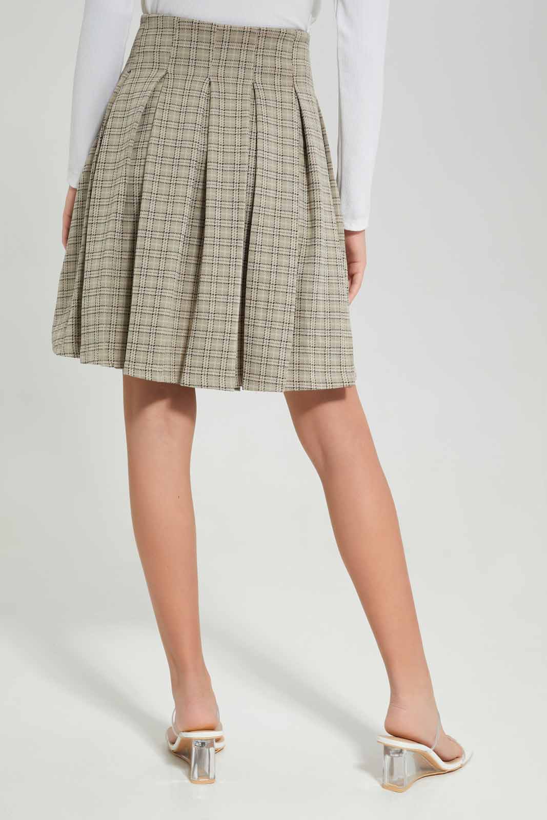 Redtag-Beige-Plaid-Skirts-Category:Skirts,-Colour:Assorted,-Deals:New-In,-Filter:Senior-Girls-(8-to-14-Yrs),-GSR-Skirts,-New-In-GSR-APL,-Non-Sale,-Section:Girls-(0-to-14Yrs),-W22A-Senior-Girls-9 to 14 Years