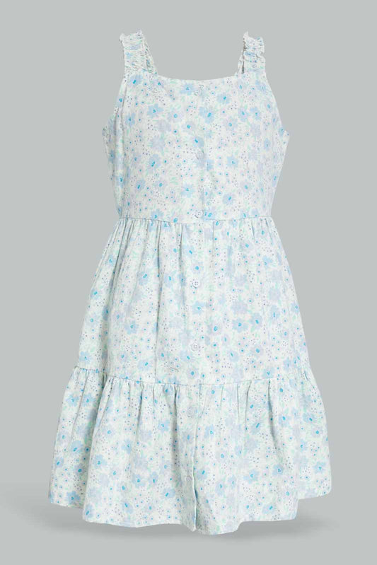 Redtag-Blue-Floral-Linen-Button-Front-Dress-Category:Dresses,-Colour:Assorted,-Deals:New-In,-Filter:Senior-Girls-(8-to-14-Yrs),-GSR-Dresses,-New-In-GSR-APL,-Non-Sale,-Section:Girls-(0-to-14Yrs),-W22A-Senior-Girls-9 to 14 Years